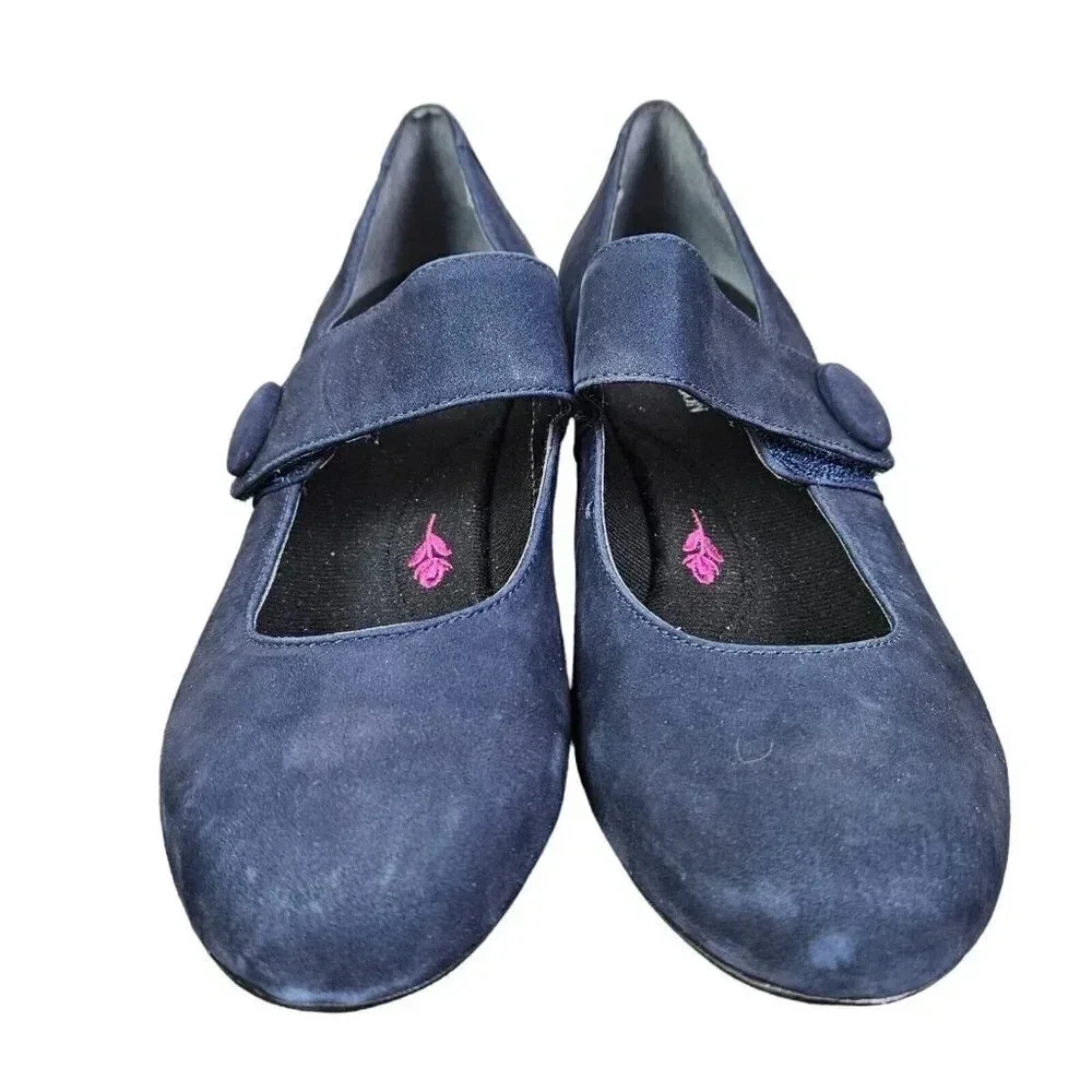 Ros Hommerson Elsa Size 6 Blue  Nubuck  Leather Mary‎ Jane Comfort Wedge
